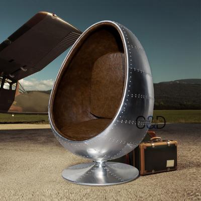 China Vintage Industrial Fiberglass Cloth Aviation Hothead Aluminum Egg Pod Spinning Chair for sale