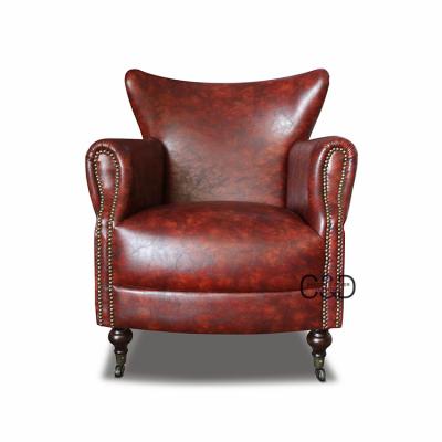 China Classic Cow Wing Back Living Room Leather Wood Chair for sale