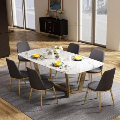 China DINING TABLE Modern Home Furniture 8 Seaters Marble Top Stainless Steel Frame Dining Table for sale