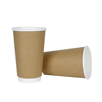 China Double Wall Coffee Cup Kraft Paper Hot Selling Disposable 100% Biodegradable Hot Cups for sale