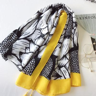 China Polyester Women Sunflower Pattern Printed Scarf Cotton Voile Tassel Scarf Shawls Hijabs 10pcs/lot Wraps for sale