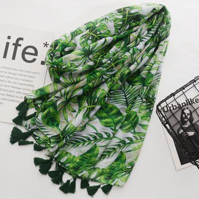 China Polyester Women Leaf Pattern Wraps Printed Hijabs 10pcs/lot Scarf Cotton Voile Tassel Scarf Shawls for sale