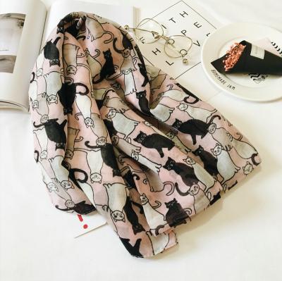 China Polyester Women Cat Animal Pattern Printed Scarf Cotton Voile Scarf Wraps Hijabs 10pcs/lot for sale