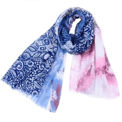 China Polyester Women Lace Up Floral Pattern Printed Scarf Cotton Voile Ombre Scarf Wraps Hijabs 6Colors 10pcs/lot for sale