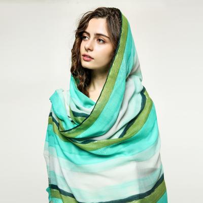 China Polyester Women Ombre Stripe Pattern Printed Hijabs Wraps 3Colors 10pcs/lot Scarf Cotton Voile Scarf Shawls for sale