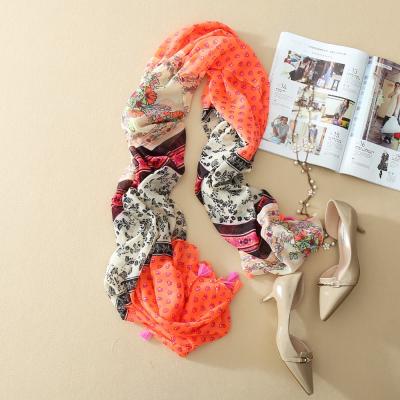 China Polyester Women Floral Pattern Printed Scarf Cotton Voile Tassel Scarf Shawls Wraps Hijabs 3Colors 10pcs/lot for sale