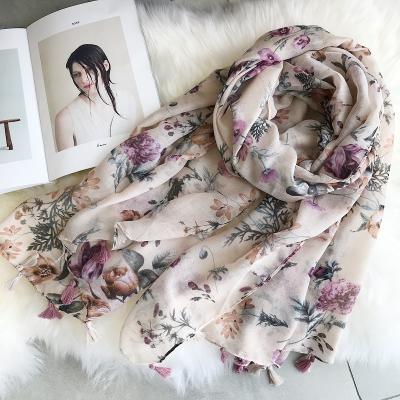 China Polyester Women Floral Pattern Printed Scarf Cotton Voile Tassel Scarf Wraps Hijabs 10pcs/lot for sale