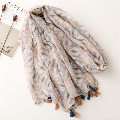 China Polyester 2022 Women Ombre Geo Printed Pattern Tassel Scarf Cotton Voile Scarf Wraps Hijabs 10pcs/lot for sale