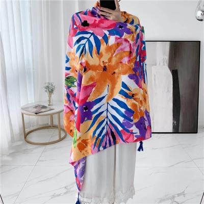 China Polyester Women Colorful Foil Printed Pattern Tassel Scarf Cotton Voile Scarf Wraps Hijabs 10pcs/lot for sale