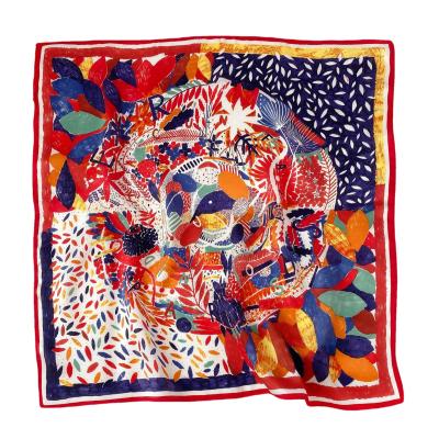 China Women's Logo Printed Silk Kerchief Comfortable Silk Bandanas 100% Satin Scarf Square Cloth Silk Kerchief Bandanas for sale