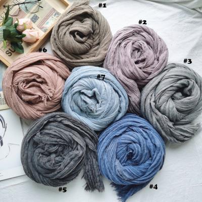 China Polyester Women Solid Color Fold Pattern Scarf Cotton Hollow Out Scarf Shawls 7Colors 10pcs/lot for sale