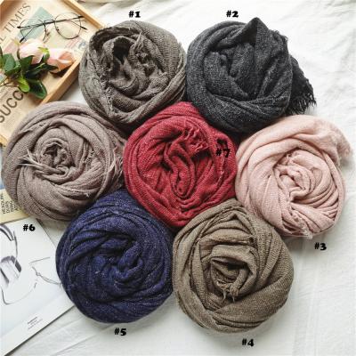 China Polyester Women Solid Color Fold Pattern Scarf Cotton Hollow Out Scarf Shawls 7Colors 10pcs/lot for sale