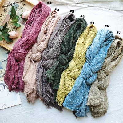 China Polyester Women Solid Color Pleat Ripple Pattern Scarf Cotton Hollow Out Scarf Shawls 8Colors 10pcs/lot for sale