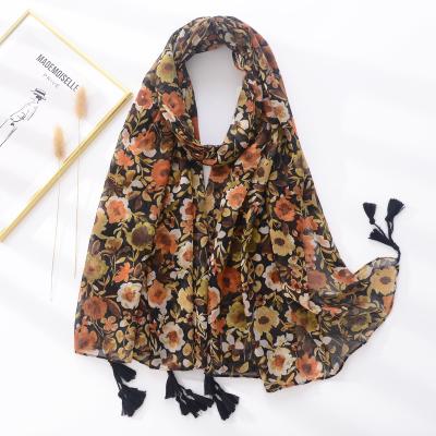 China Polyester Women Floral Pattern Printed Scarf Cotton Voile Scarf Wraps Hijabs 10pcs/lot for sale