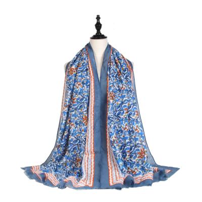 China Polyester 2022 Women Ombre Pattern Scarf Cotton Voile Floral Print Shawls Wraps Hijabs for sale