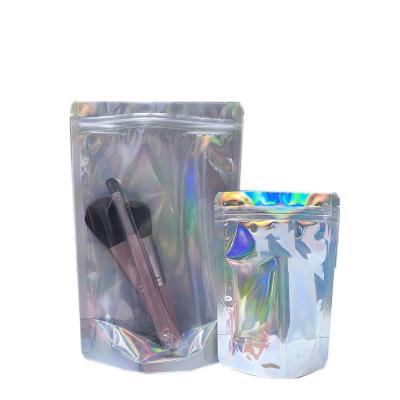 China MOQ 500 Custom Moistureproof Hologram Zipper Packaging Bag Holographic Lamination Pouches for sale