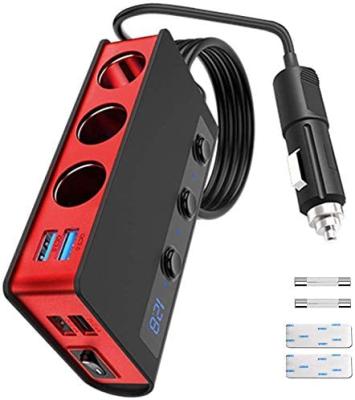 China QC 3.0 Cigarette Lighter Splitter, 7-in-1.3 Plugs and 4-Port USB, 180W 12V Car Adapter.3 Car Power Charger Independent ON/OFF 24V for sale