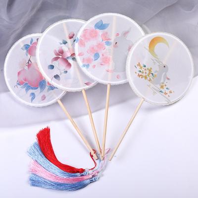 China China Hanfu vintage style round fan national style printed round children's fan costume props dance native big hand bamboo fans for sale