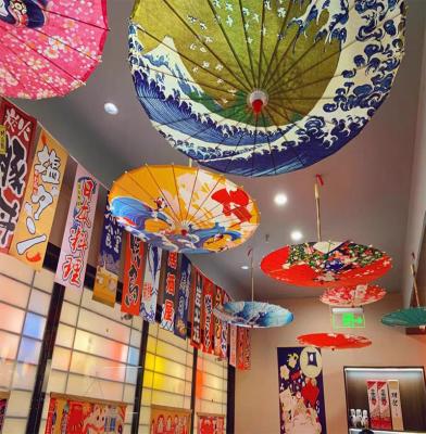 China Restaurant Modern Decor Japanese Oil Paper Umbrella, Hotel Japanese Material Ceiling, Classic Decorative Umbrella Cherry Parasol 82CM for sale