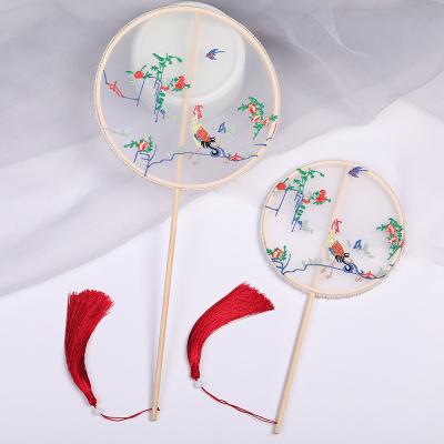 China China fan costume round fan kids holding flower wedding favors and gifts bird embroidery handle long round dance fan props for sale