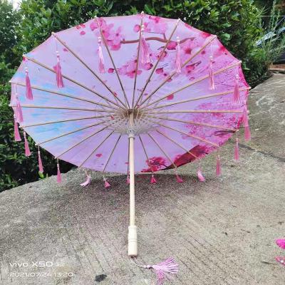 China Chinese Style Hanfu Umbrella Japanese Parasol Silk Tassels Dance Decorative Women Umbrella 82CM Oil Paper Modern Ceiling Umbrella for sale