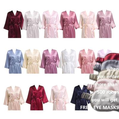 China Breathable Plain Colors Gift Free Matte Satin Thick Wedding Silk Robe for sale