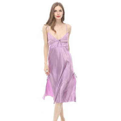 China Breathable Wholesale Satin Slip Silk Dress With Lace for sale