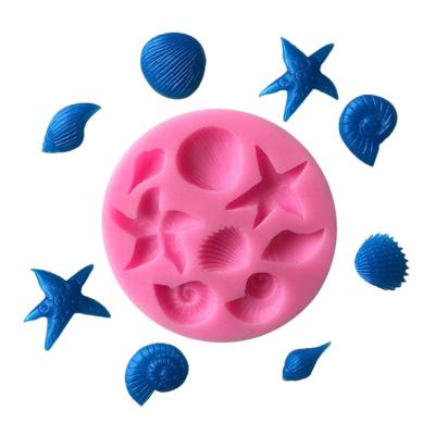 China EF025 3D Fondant Marine Animals Creatures Sea Star Viable Conch Shells Silicone Cake Molds For Decorating for sale