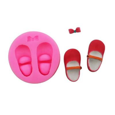 China Lovely Viable Baby Shoes Bow Tie 3D Fondant Silicone Mousse Mold EF109 For Cake Decorating for sale