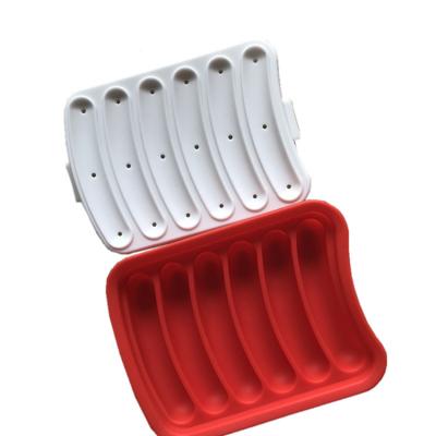 China Sustainable Hot Sale ES297 Food Grade Baking Tools 6 Cavity Homemade Hot Dog Silicone Sausage Mold for sale