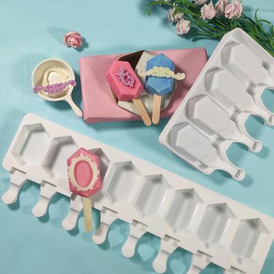 China ES315 4 Cavity Viable 8 Cavity Hexagonal Ice Cream Popsicle Mold Silicone Mold Ice Cream Tools Mold for sale