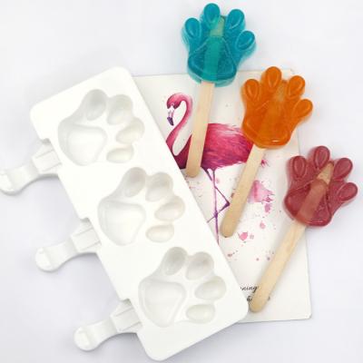 China Hot Selling 3 Cavity Ice Cream Paw Silicone Mold Viable Hot Sale ES265 Summer DIY Silicone Popsicle Mold for sale