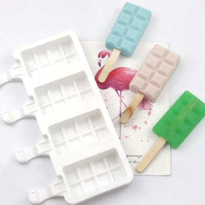 China ES261 4 Cavity Small Square Shape Ice Cream Popsicle Silicone Mold Checkered Ice Cream Tools Viable Mold for sale