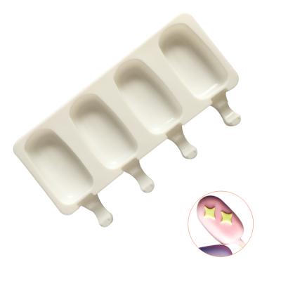 China Best Viable ES160 Selling Big Oval White 4 Cavity Popsicle Silicone Ice Cream Mold for sale