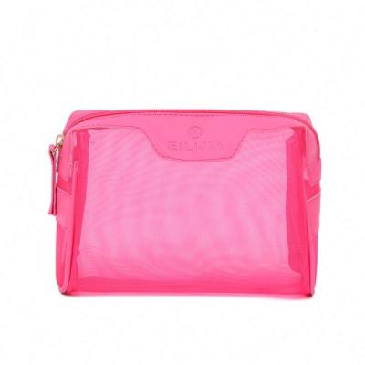 China Fashion Custom PU Mesh Makeup Bag Small Carry Pouch Travel Cosmetic Bag Make Up Bag for sale