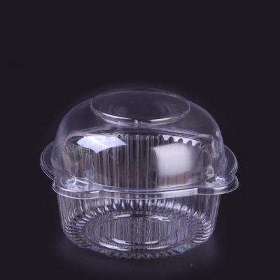 China Plastic Disposable Round Cupcake Tray Fridege Food Container Box Disposable PET With Cover for sale