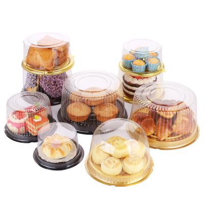 China Recyclable Mini Sushi Bread Baking Bulk Cupcake Dessert Box Accept Custom Plastic Clear Round Transparent Cake Boxes for sale