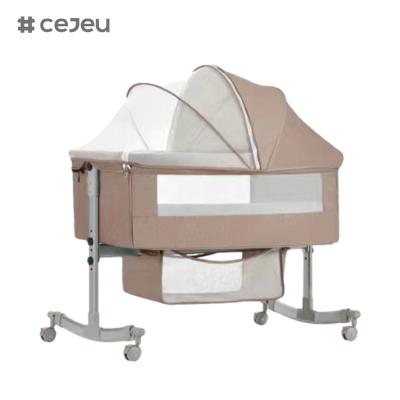 China with Wheels, Cot with Mattress, Adjustable Bassinet, Side Bed, with Storage Basket, Mosquito Net, Foldable Portable Baby for sale