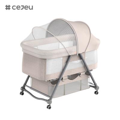 China CJ-BJJ-001 Cuna de bebé de altura ajustable Cuna de bebé de altura ajustable cama cuna cuna con cuna 300D tela de lino de cuatro colores en venta