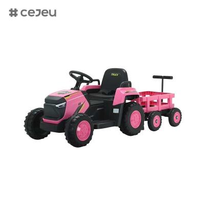 China CJ-DLS-X18 kids electric tractor toy car dual motor 12v battery powered plastic ride on toy car with music LED light for sale