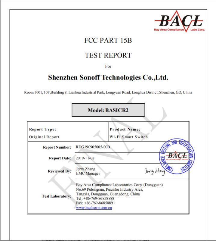 FCC - Shenzhen Sonoff Technologies Co., Ltd.