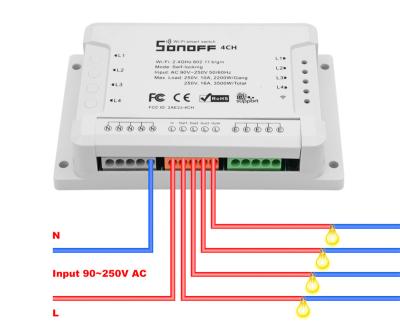 China China Wholesale Wifi Sonoff 4CH R2 Smart Switch 4 Independently Route WiFi Remote Time Switch, Compatible with Alexa, and Google Home for sale