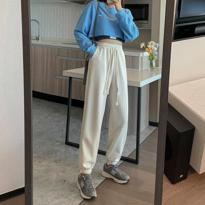 China 2022 New Arrival Luxury Cotton Corduroy Anti-pilling Sheer Black Loose Drawstring Belt and Bottom Custom Brand Women's Jogging Pants for sale