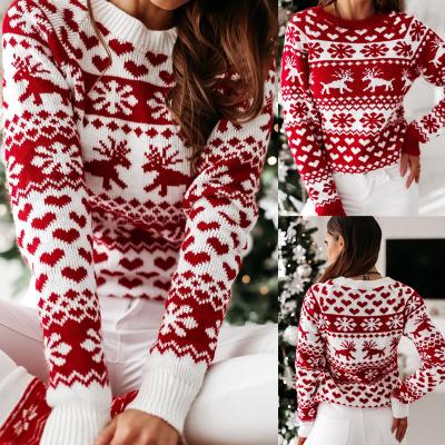 China Autumn Winter New Knitted Sweater Women's Christmas Elks 2021 Regular Long Sleeve Knitted Sweater for sale