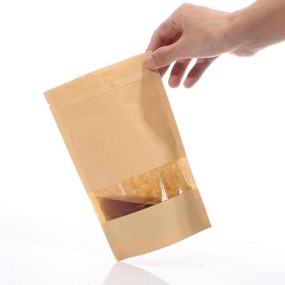 China Recycled Materials Kraft Paper Resealable Holder Up Pouches Waterproof Food Tea Bags Waterproof Ziplock Paper Packaging Pouch Resealable Holder Up Pouch Bag With Window for sale