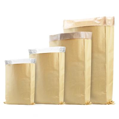 China Recycled Compound Industry Paper 3ply Recycled Woven Waterproof Woven Plastic Bag Materials 15kg 25kg Kraft Paper PP Sack Packaging With PVC Inner for sale