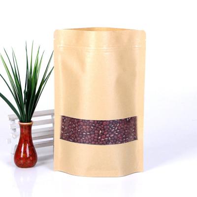 China Custom Recycled Brown Tea Nut Kraft Paper Ziplock Materials Food Packaging Bag Recyclable White Holder Up Pockets With Zipper And Window for sale