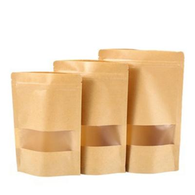 China Recycled Materials Recycle Kraft Ziplock Bag Biodegradable Kraft Paper Bag With Window Resealable Custom Kraft Paper Backing Up Pouch For Food for sale