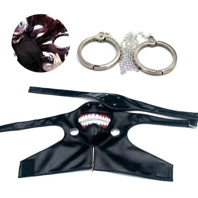 China Japanese Anime Party Decoration Leatherette Zipper Eco-Friendly Tokyo Ghoul Kaneki Ken Handcuffs COSPLAY Props Mask Eye Mask Set for sale