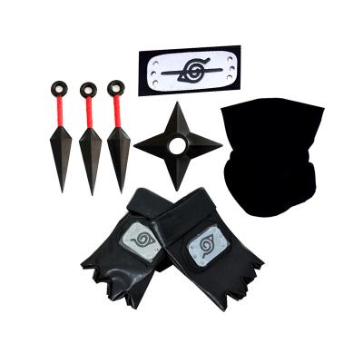 China Soft Japanese Anime Ninja Cosplay Sasuke Itachi Kai Hatake Kakashi Mitten Gloves Shuriken Kunai Necklace Sets With Headband for sale